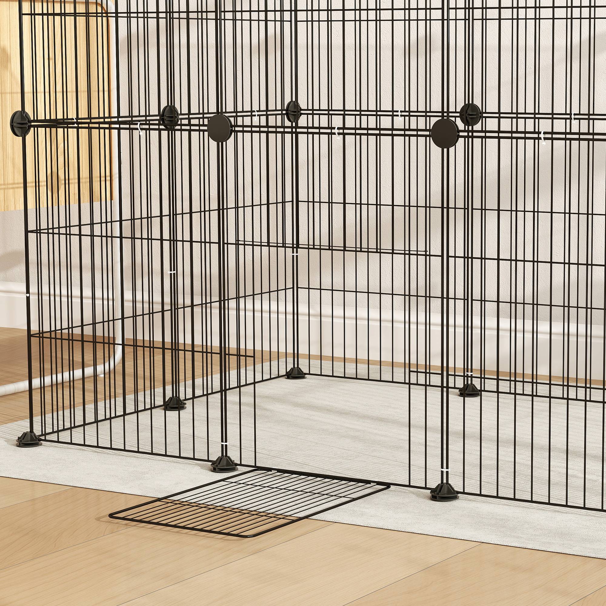 Enclos petits animaux intérieur 24 panneaux 120 x 60 x 80 cm acier noir - PANGIVO - Image 8