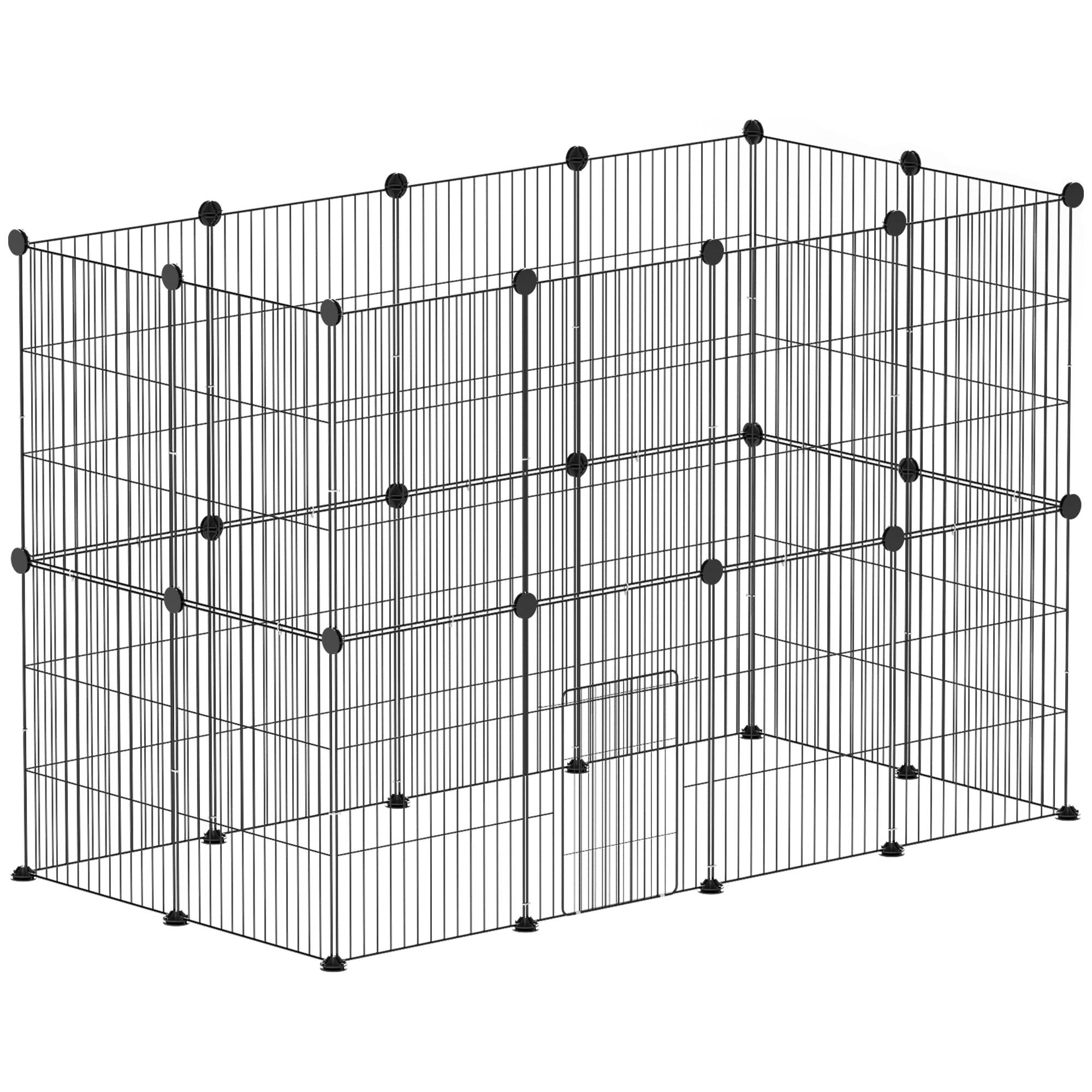 Enclos petits animaux intérieur 24 panneaux 120 x 60 x 80 cm acier noir - PANGIVO - Image 1