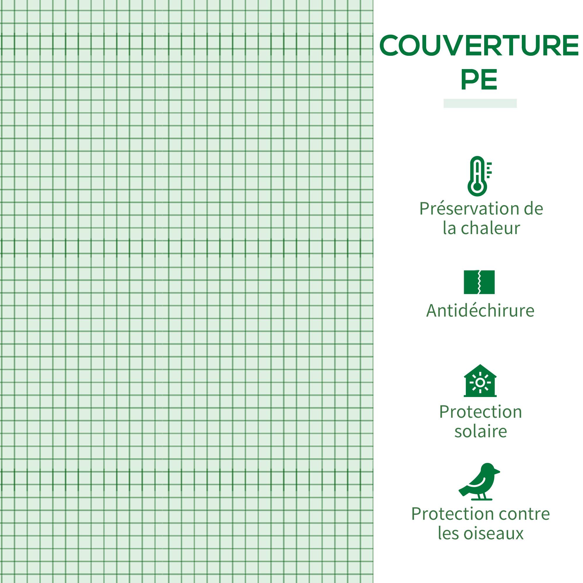 Serre de Jardin Anti-UV 2 fenêtres moustiquaires + Barres renforcement 200L x 77l x 169H cm Acier PE Vert - Image 6