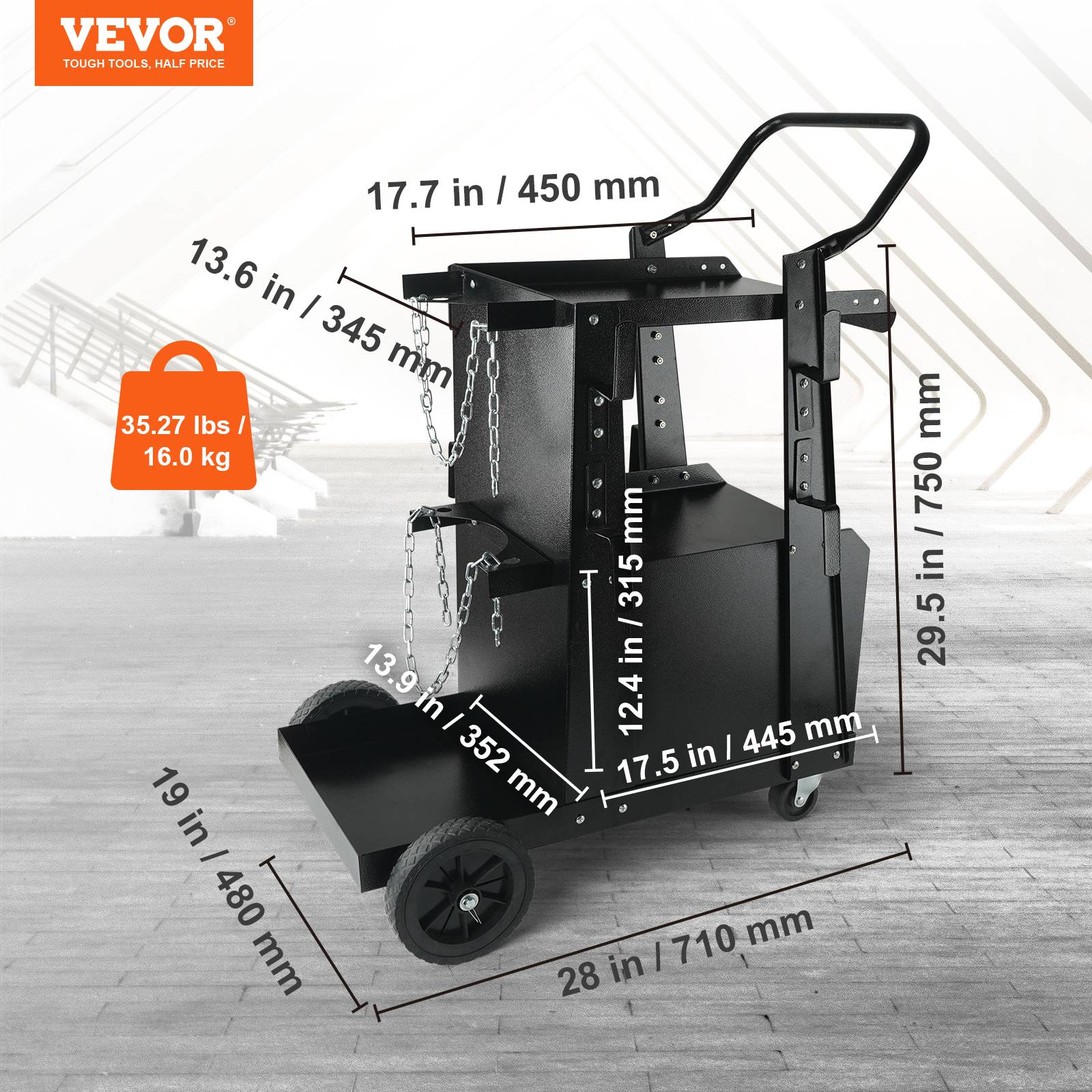 VEVOR Chariot soudage 2 niveaux, antivol, charge 120 kg, pour atelier TIG/ARC/MMA/découpeur plasma. - Image 2