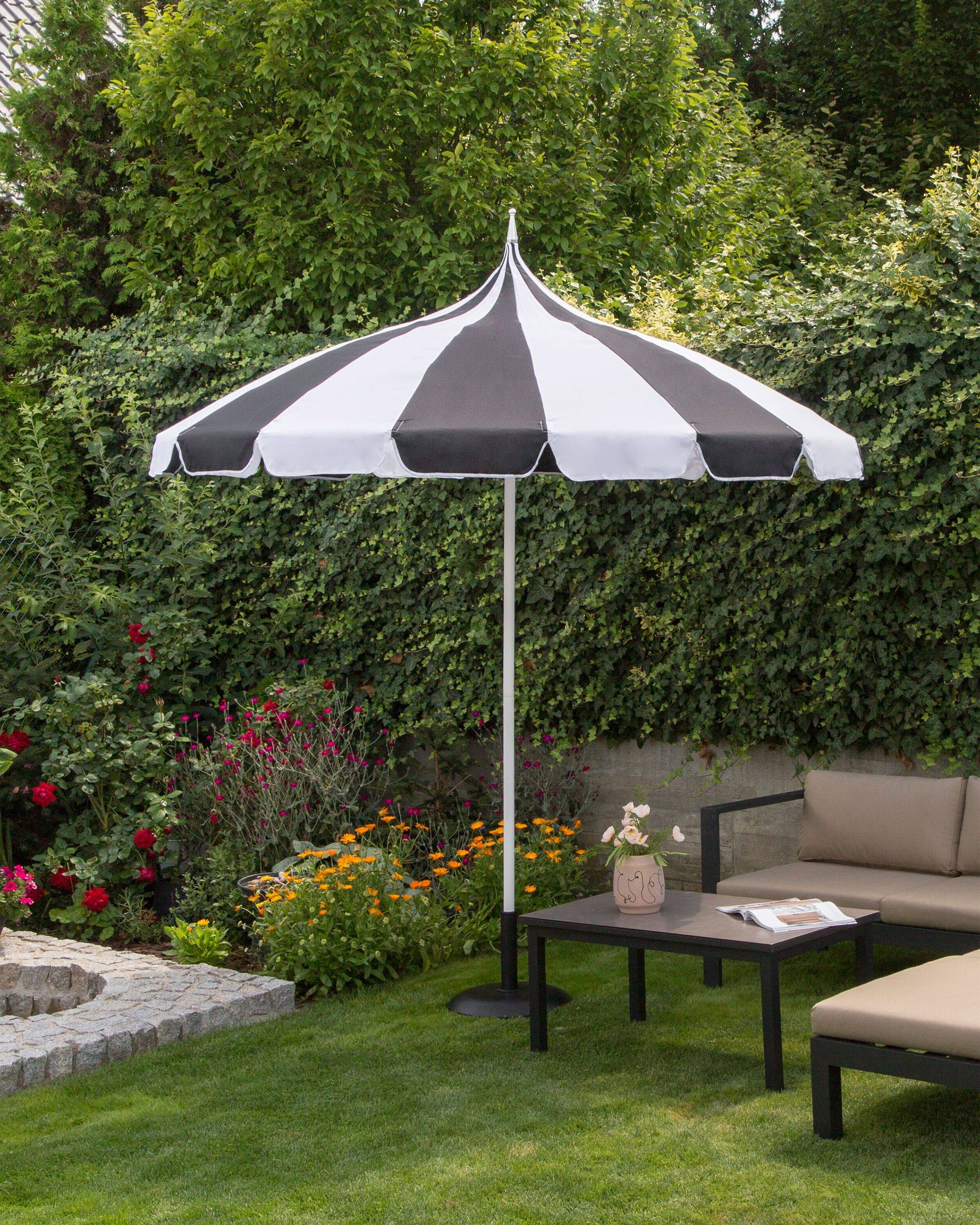 Beliani - Parasol droit Tissu Noir/blanc MINOA - Beliani - Imagen 1