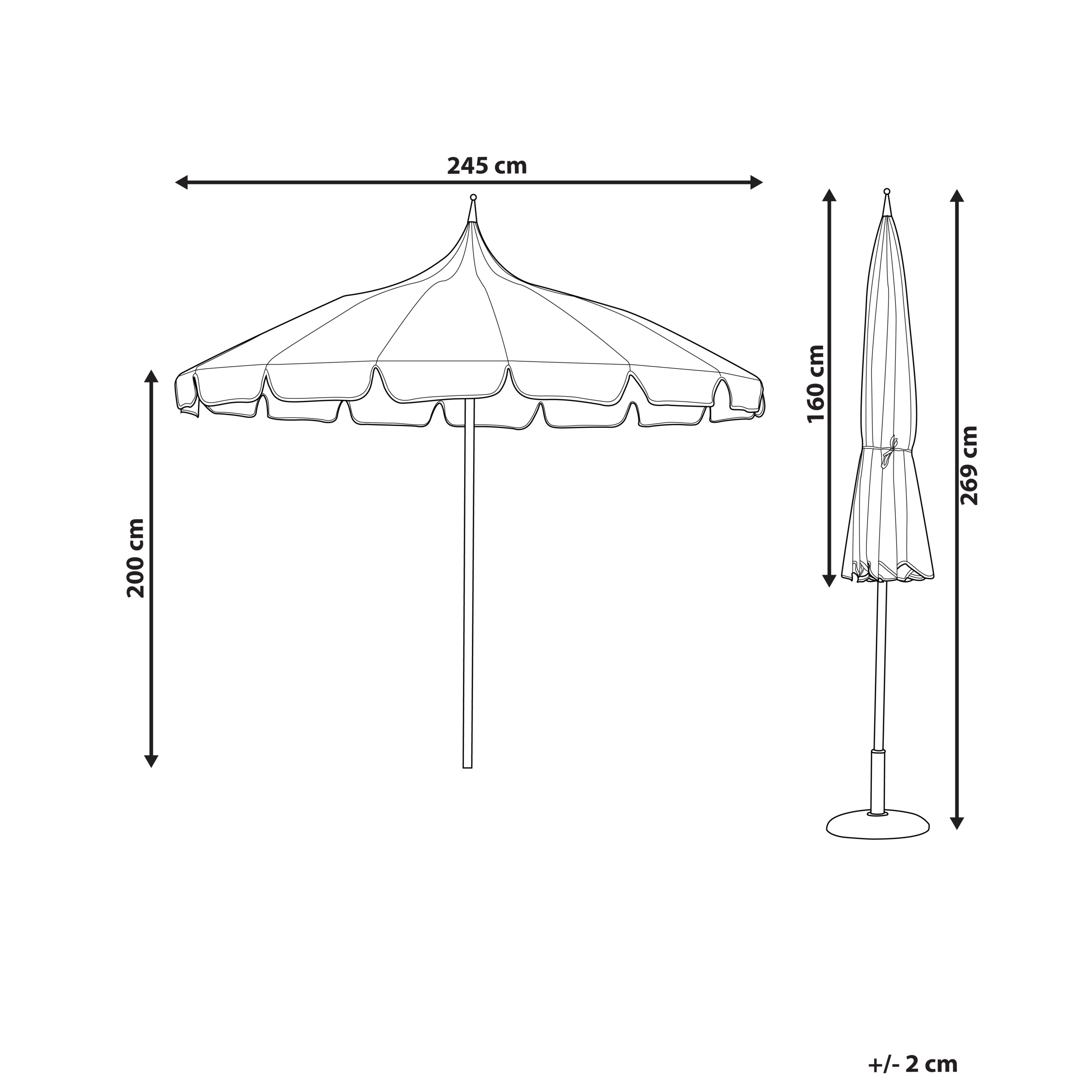 Beliani - Parasol droit Tissu Noir/blanc MINOA - Beliani - Imagen 3