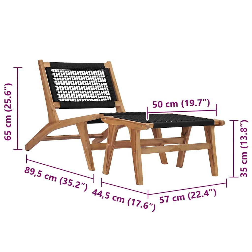 Vidaxl - Chaise longue avec repose-pied Bois de teck solide et corde vidaXL 49368 - Imagen 3