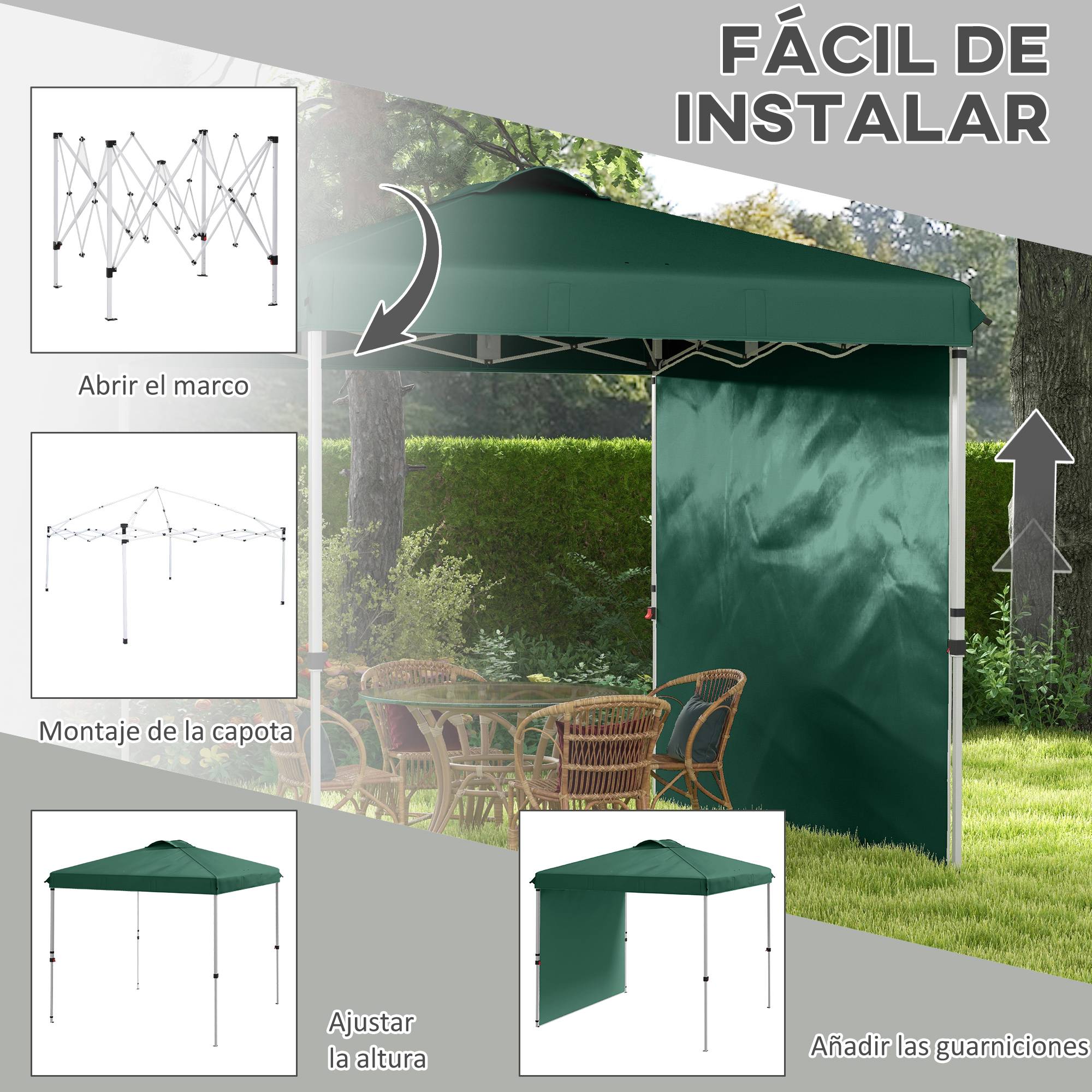 ComfortXL - Tonnelle pliante acier et toile Oxford jardin d’été anti-UV 247 x 247 cm verte - ComfortXL Outdoor Living - Image 6