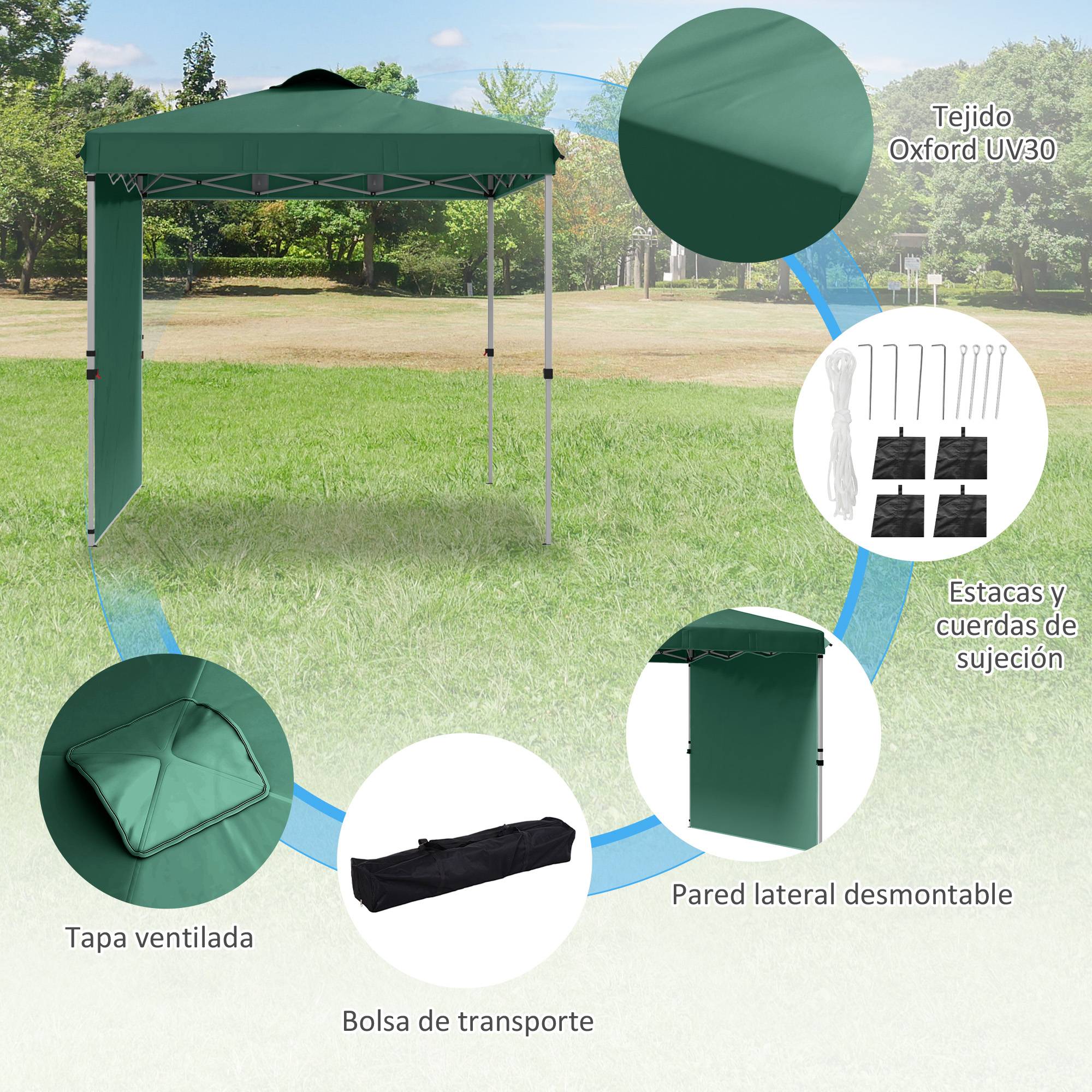ComfortXL - Tonnelle pliante acier et toile Oxford jardin d’été anti-UV 247 x 247 cm verte - ComfortXL Outdoor Living - Image 8