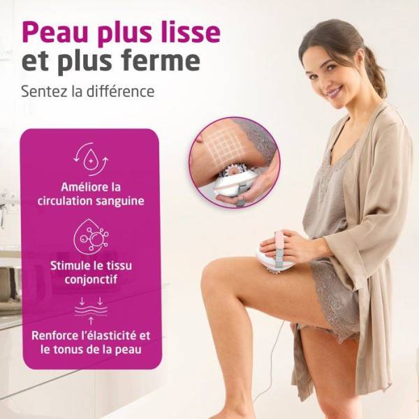 Appareil de massage - MEDISANA - AC 860 - Anti-cellulite - 2 intensités - 3 x 2 rouleaux rotatifs amovibles - Blanc / Rose - Image 3