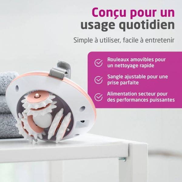 Appareil de massage - MEDISANA - AC 860 - Anti-cellulite - 2 intensités - 3 x 2 rouleaux rotatifs amovibles - Blanc / Rose - Image 4