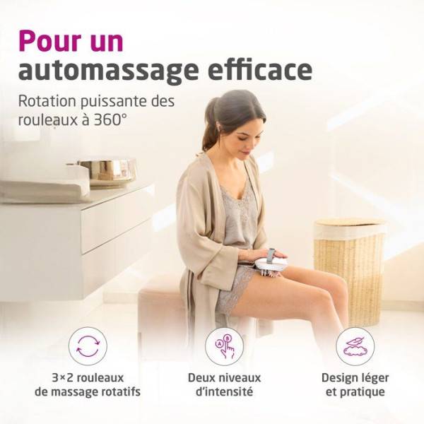 Appareil de massage - MEDISANA - AC 860 - Anti-cellulite - 2 intensités - 3 x 2 rouleaux rotatifs amovibles - Blanc / Rose - Image 2