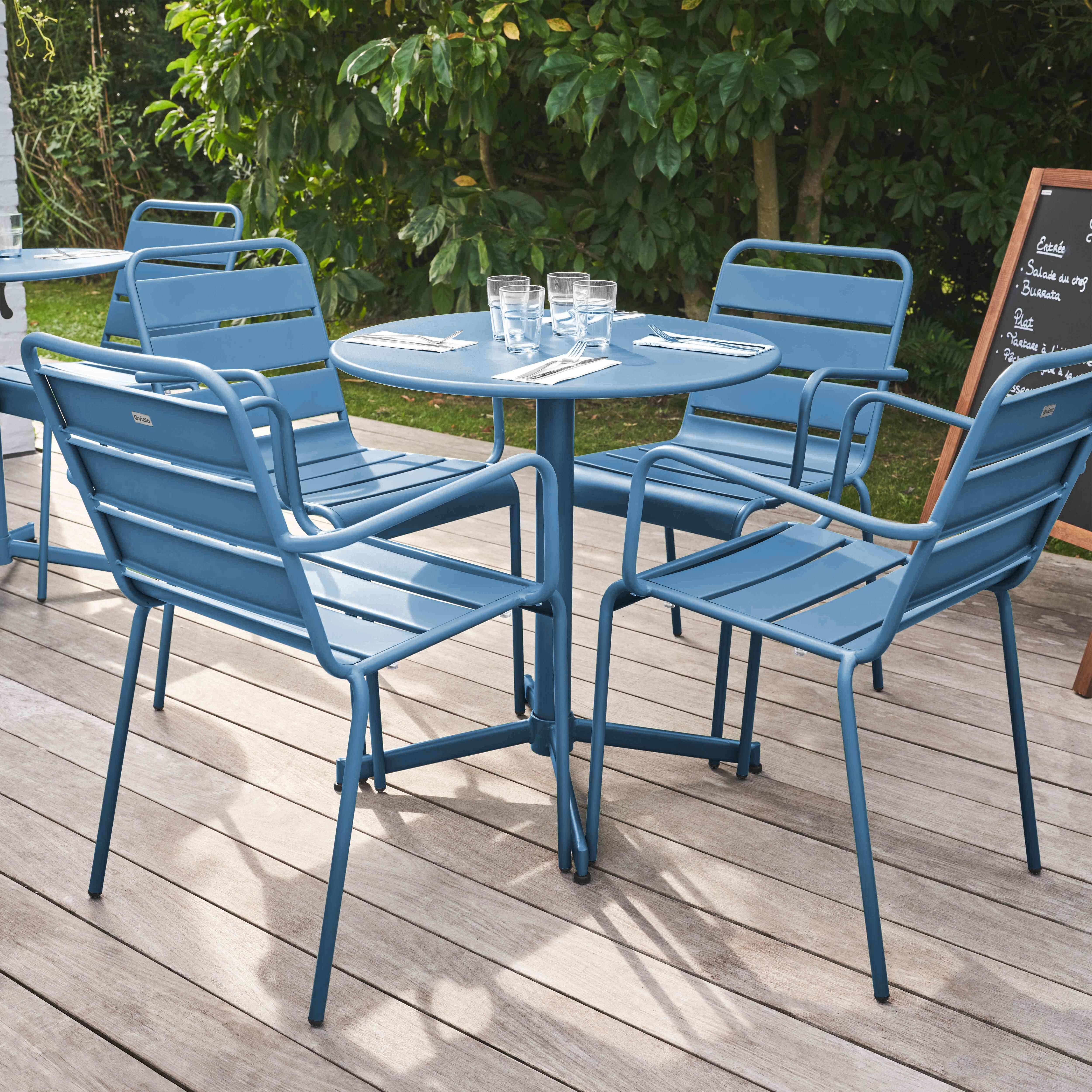 Oviala - Ensemble table de jardin et 4 fauteuils métal bleu pacific Palavas - Oviala - Imagen 3