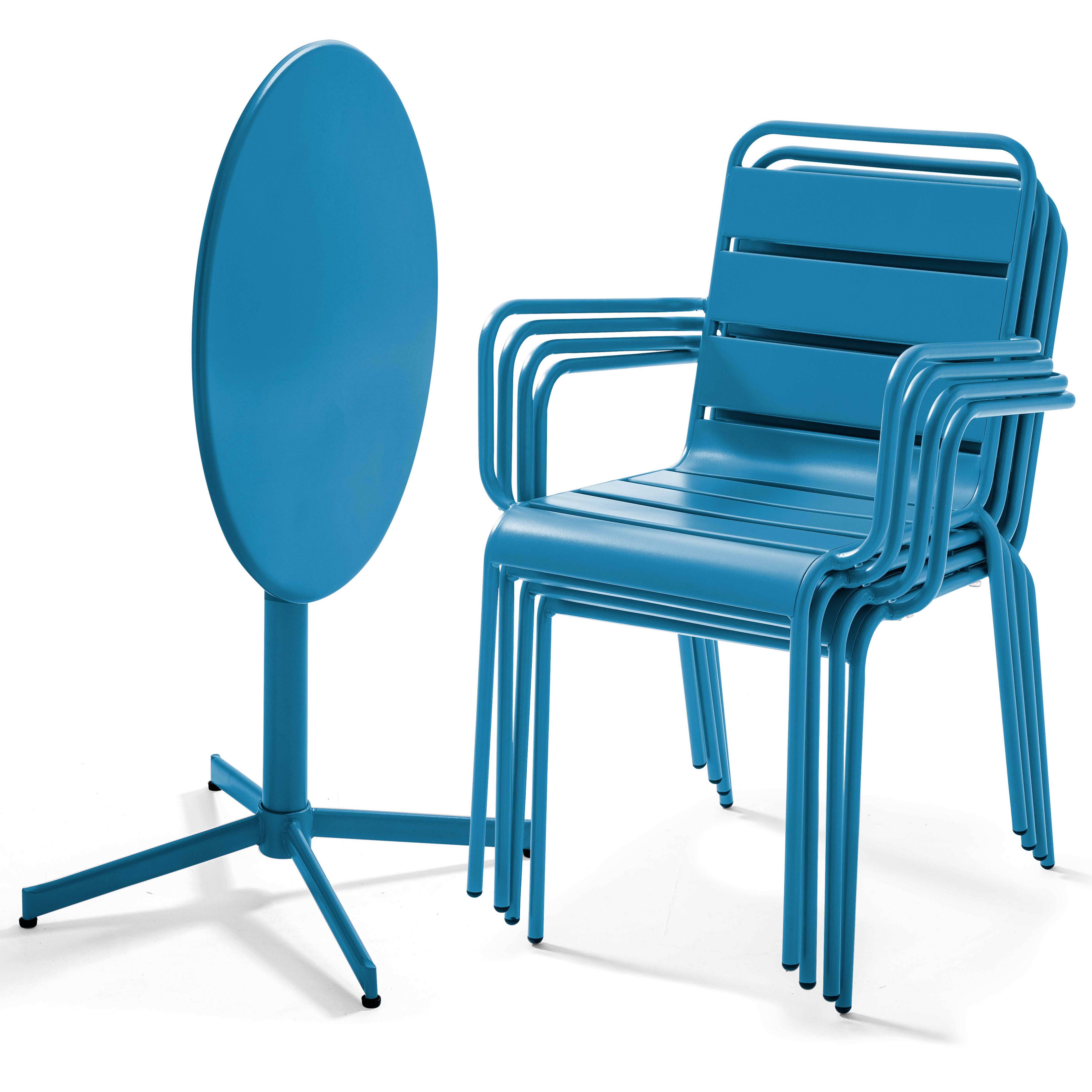 Oviala - Ensemble table de jardin et 4 fauteuils métal bleu pacific Palavas - Oviala - Imagen 2