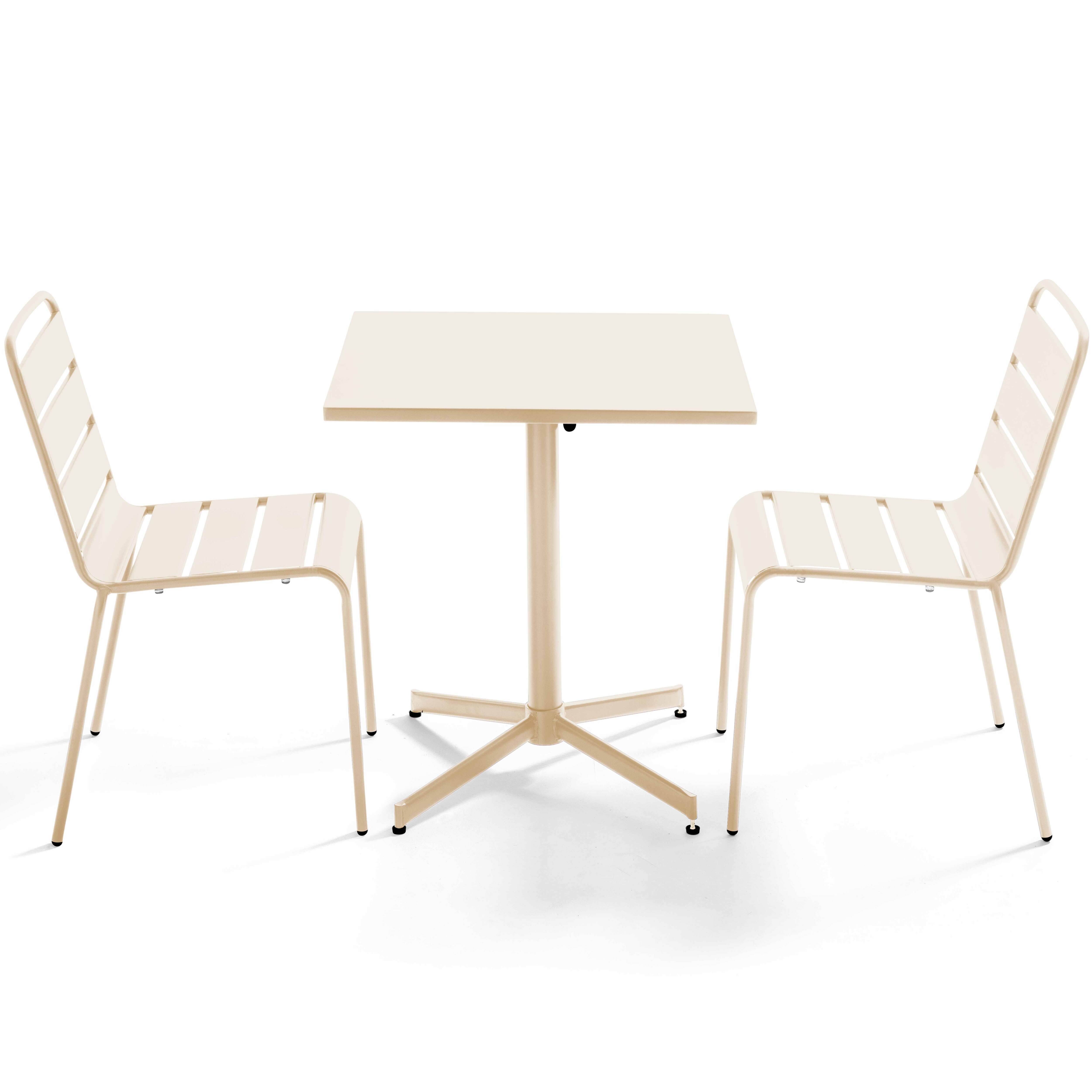 Oviala - Ensemble table de jardin carrée et 2 chaises métal ivoire Palavas - Oviala - Imagen 1