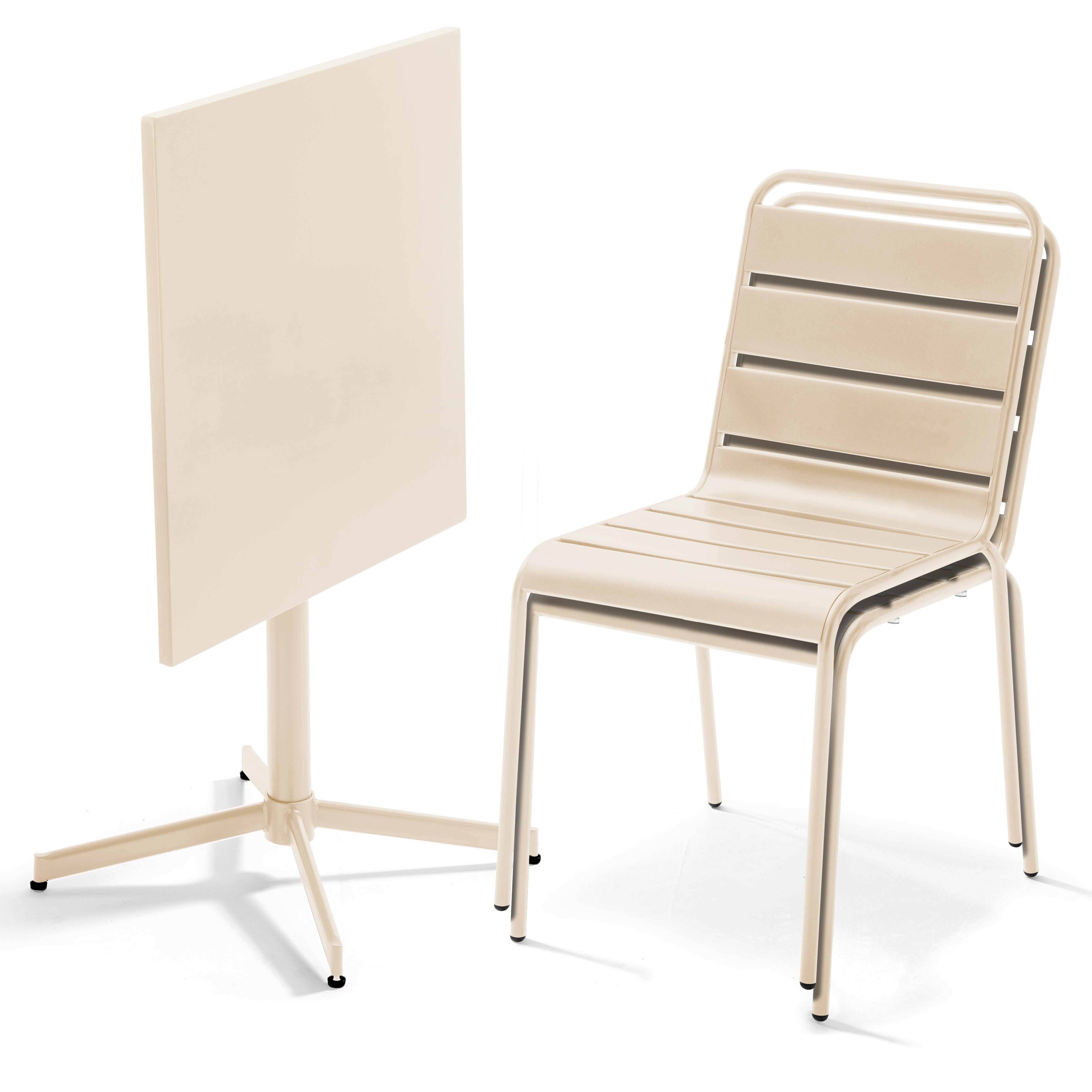 Oviala - Ensemble table de jardin carrée et 2 chaises métal ivoire Palavas - Oviala - Imagen 2