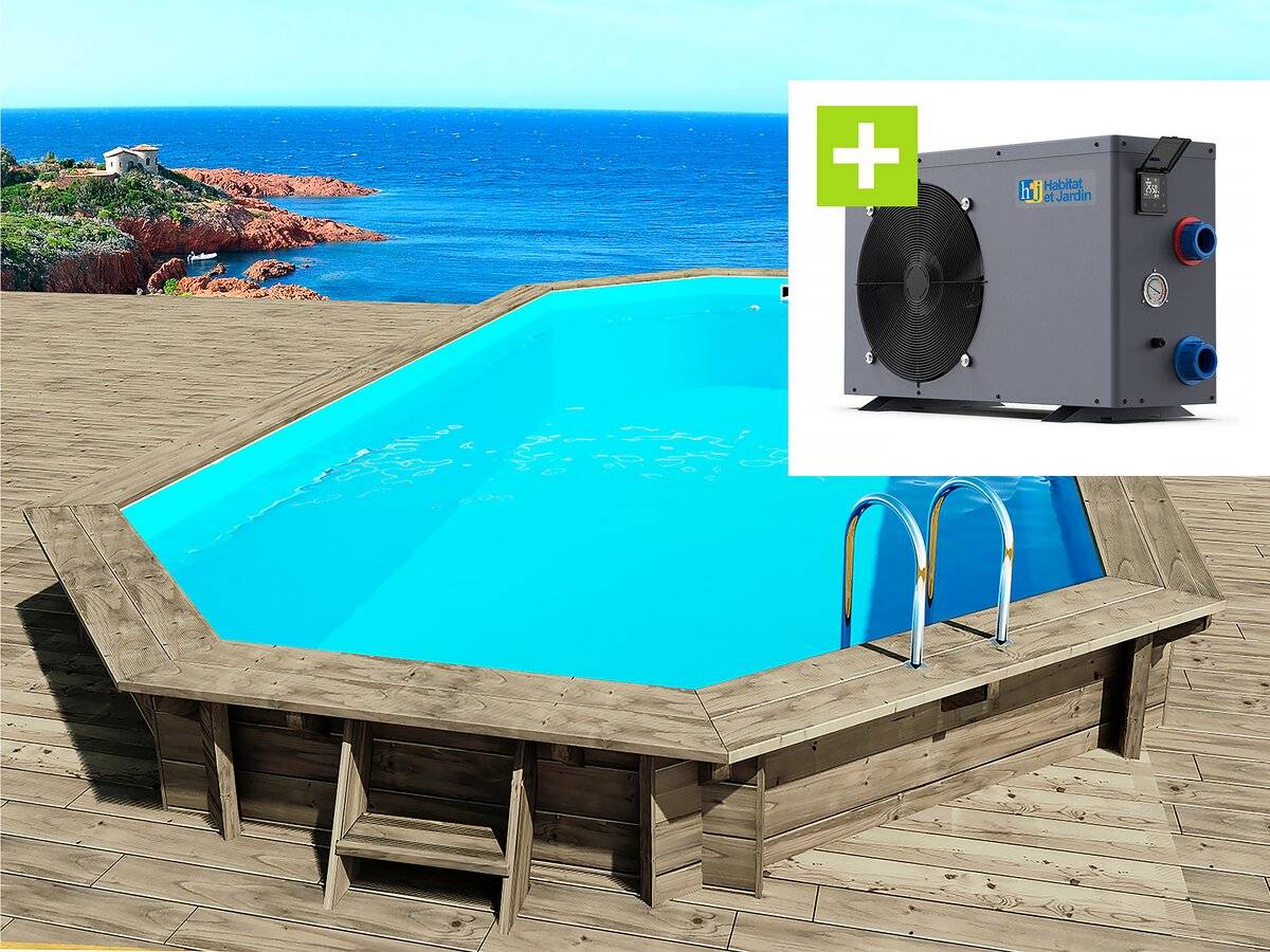 Piscine Bois " Cancun " - 6.53 X 4.41 X 1.45 M + Pompe à Chaleur - Puissance 6.1 Kw - -habitat Et Jardin - Imagen 1