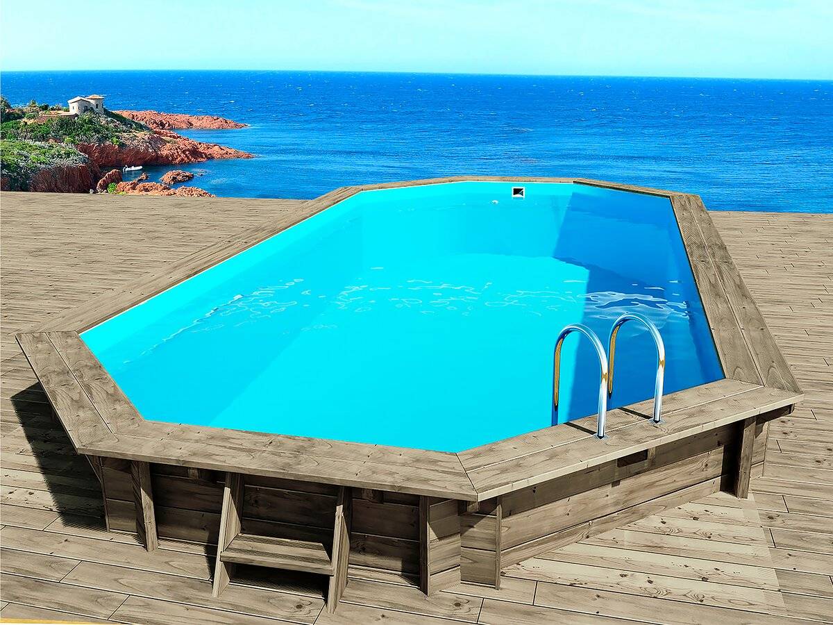 Piscine Bois " Cancun " - 6.53 X 4.41 X 1.45 M + Pompe à Chaleur - Puissance 6.1 Kw - -habitat Et Jardin - Imagen 3