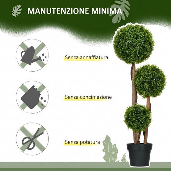 Buis artificiel 3 sphères feuilles bambou, pot inclus, 110cm, vert - Image 7
