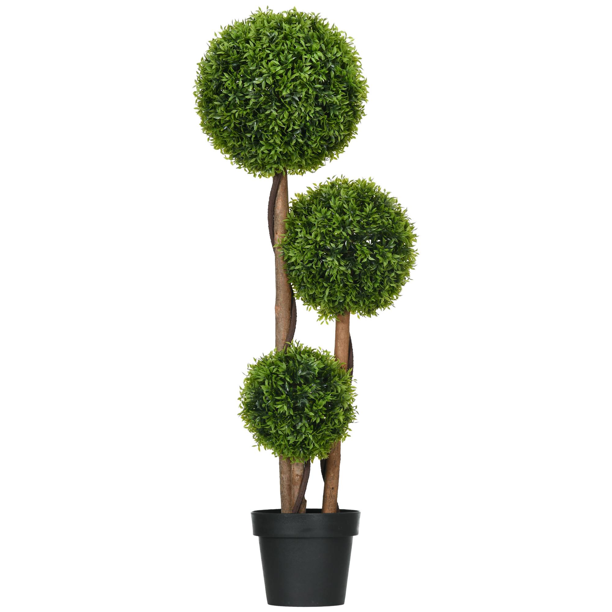 Buis artificiel 3 sphères feuilles bambou, pot inclus, 110cm, vert - Image 10