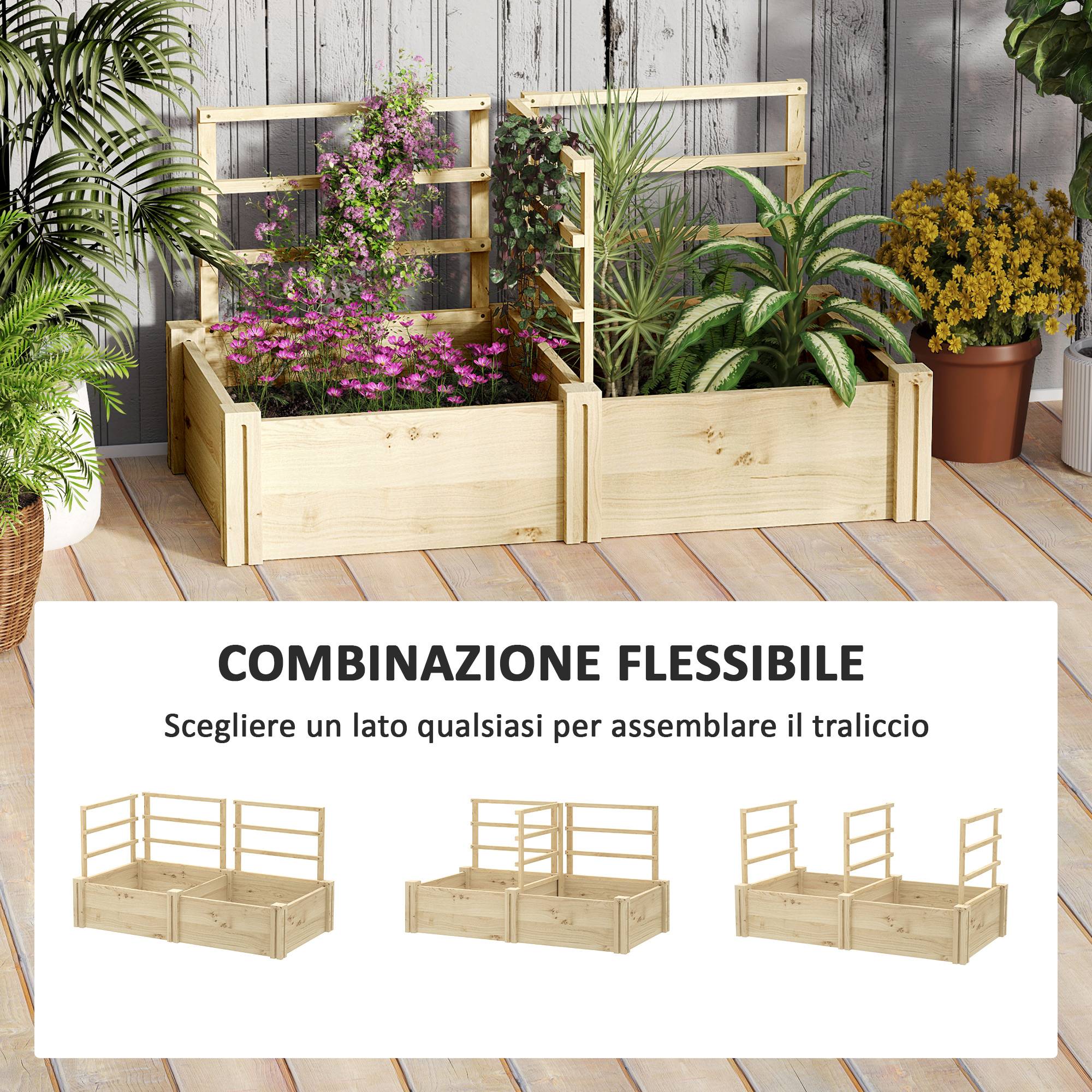 Carré potager sur pied bois sapin jardin 3 treillis fond ouvert 119x62.5x64cm naturel - ComfortXL Outdoor Living - Image 7
