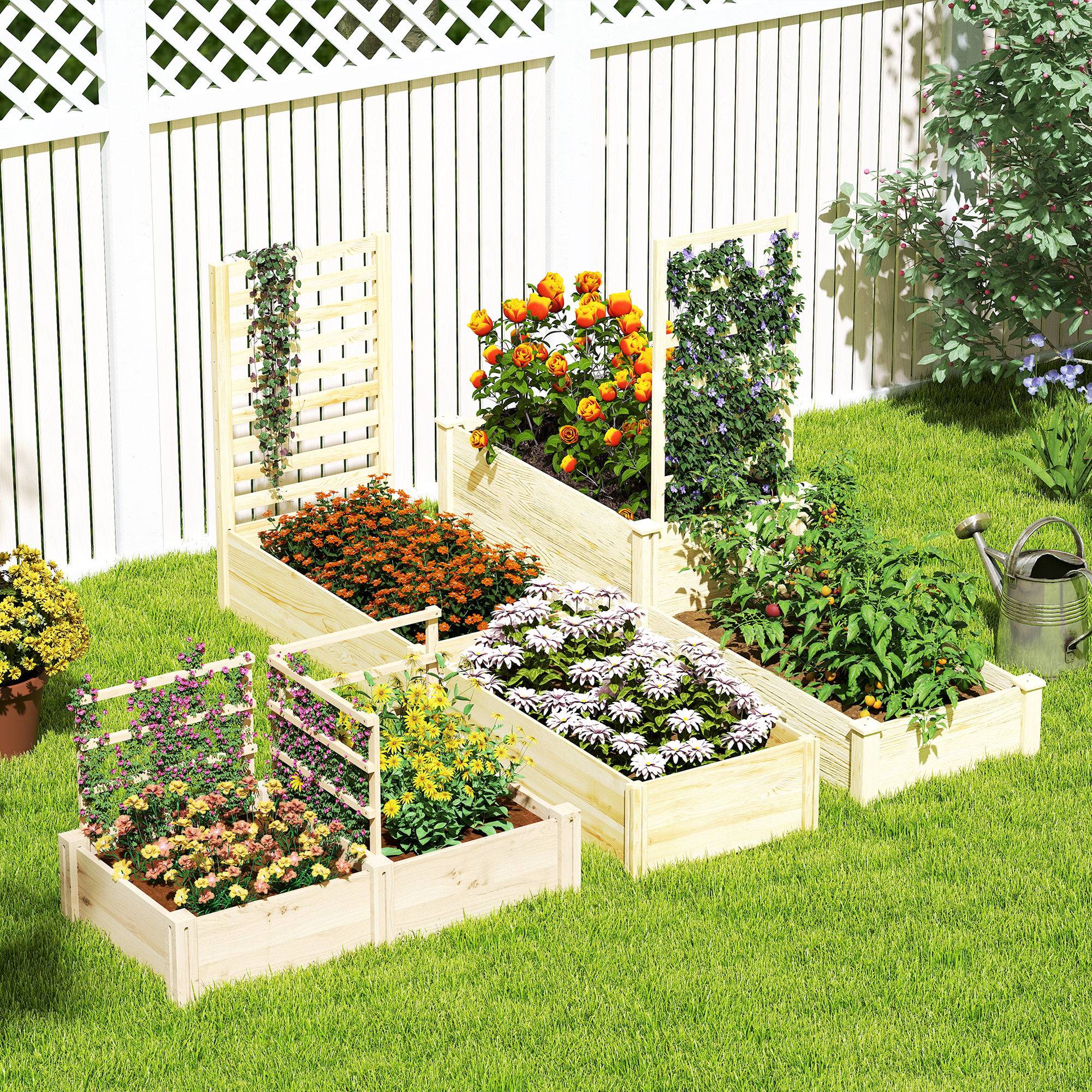 Carré potager sur pied bois sapin jardin 3 treillis fond ouvert 119x62.5x64cm naturel - ComfortXL Outdoor Living - Image 3