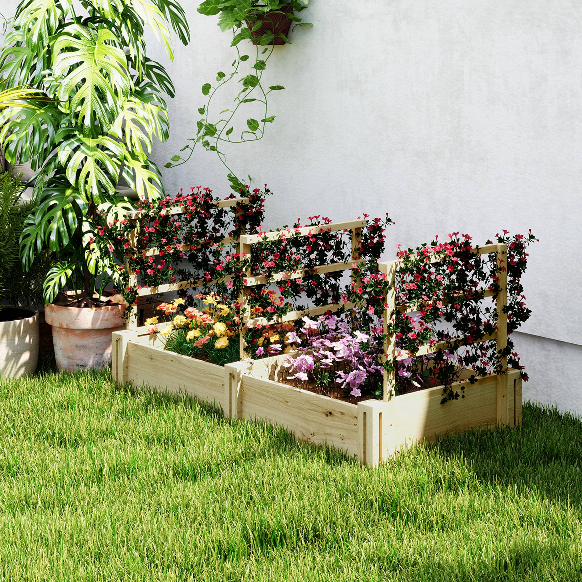 Carré potager sur pied bois sapin jardin 3 treillis fond ouvert 119x62.5x64cm naturel - ComfortXL Outdoor Living - Image 4