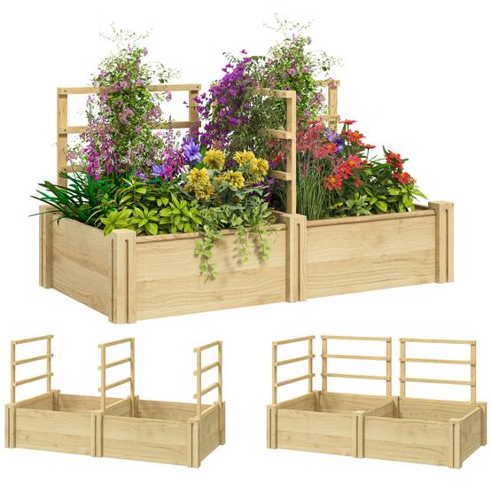 Carré potager sur pied bois sapin jardin 3 treillis fond ouvert 119x62.5x64cm naturel - ComfortXL Outdoor Living - Image 1