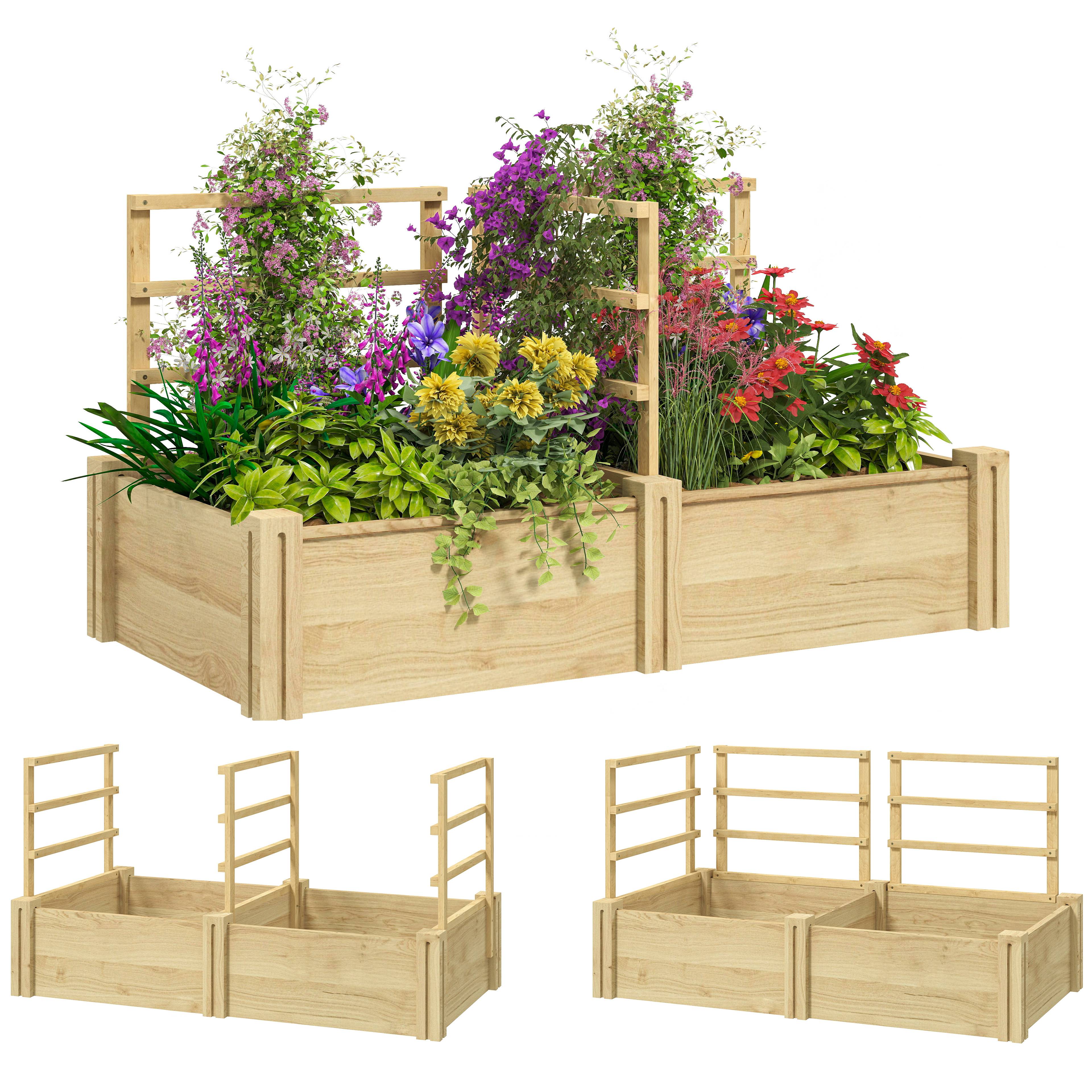 Carré potager sur pied bois sapin jardin 3 treillis fond ouvert 119x62.5x64cm naturel - ComfortXL Outdoor Living - Image 1