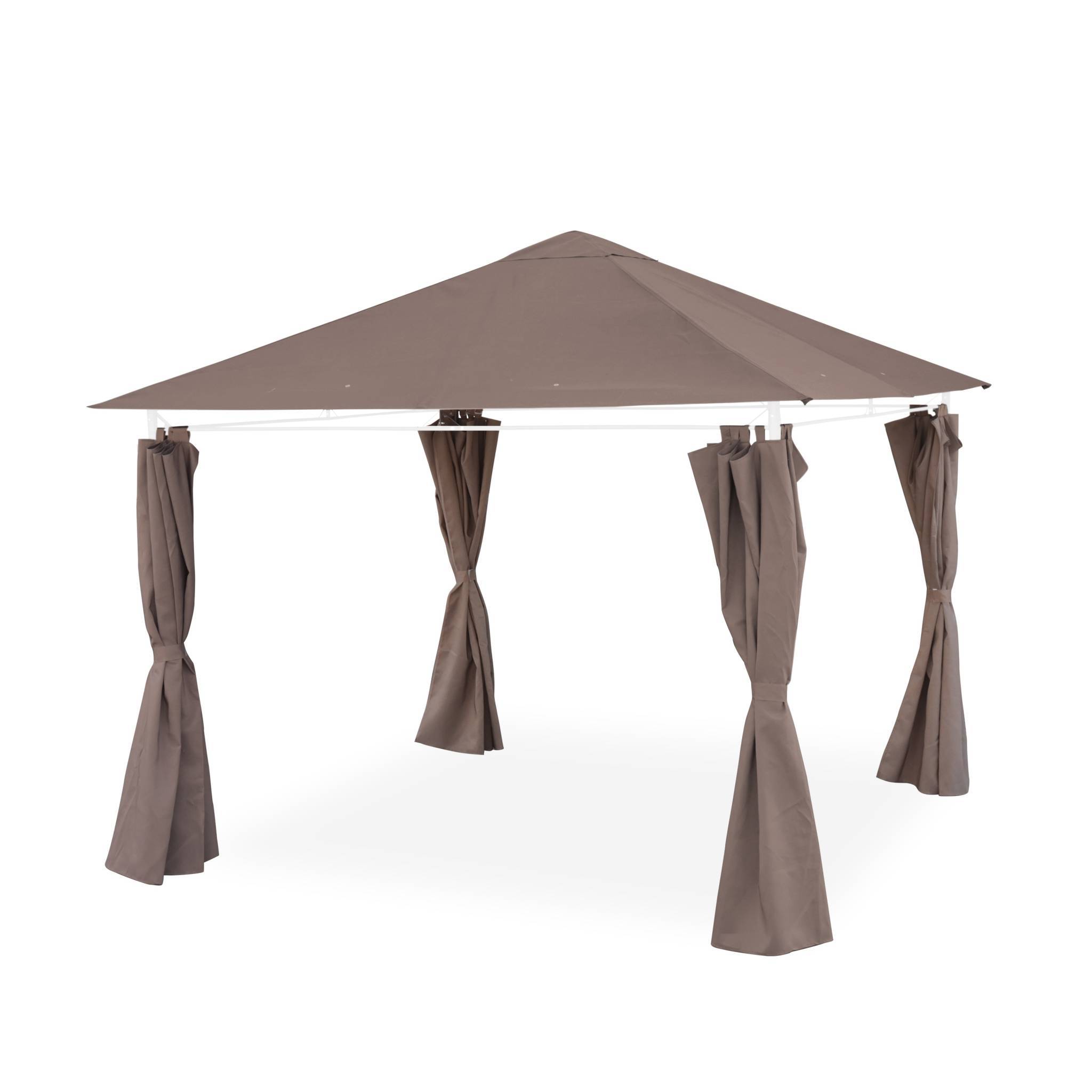 Ensemble complet toile de toit et rideaux taupe pour tonnelle 3x3 m Elusa - toile de rechange pergola. toile de remplacement | sweeek