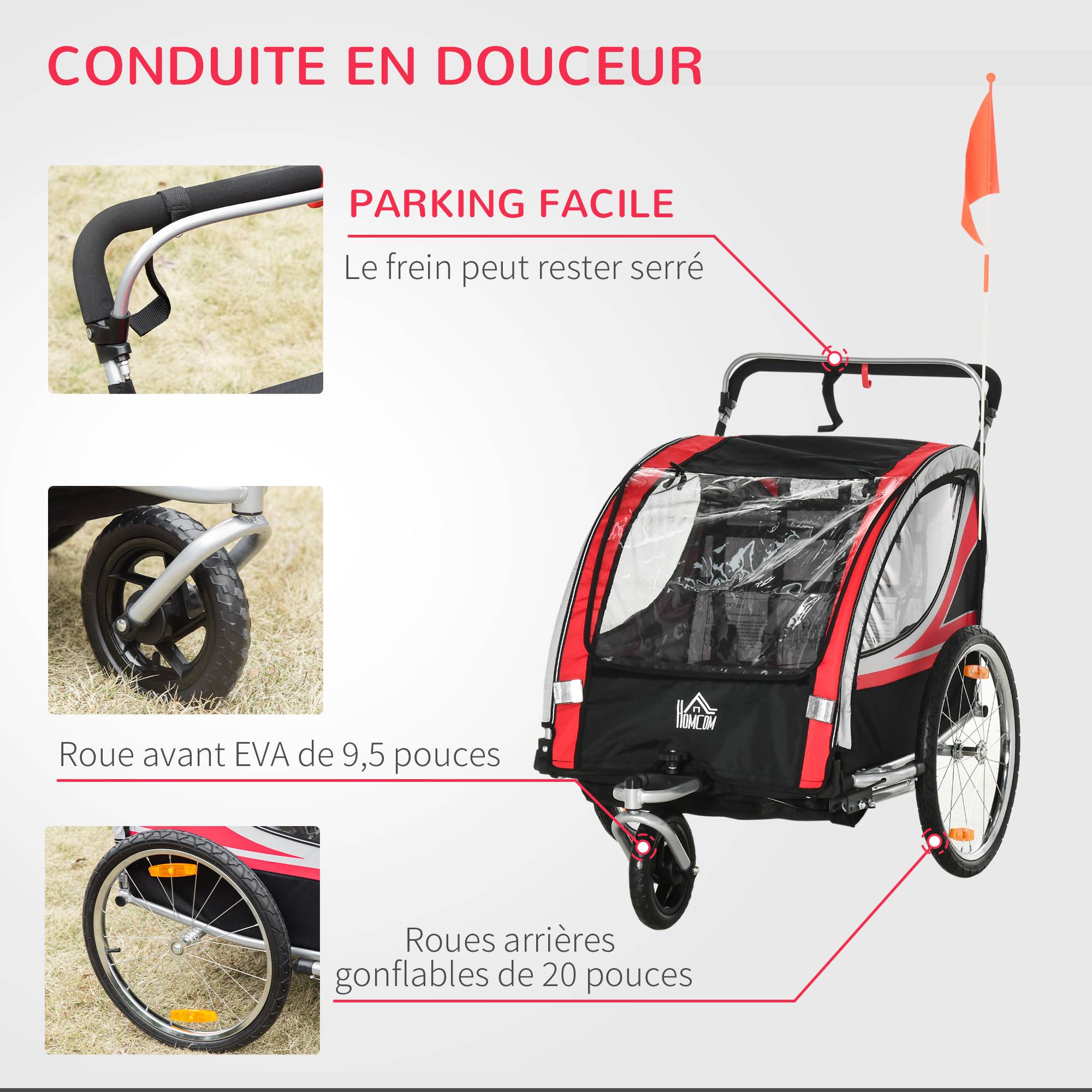 Remorque vélo enfant acier rouge 142 x 75 x 101 cm - PANGIVO - Image 7