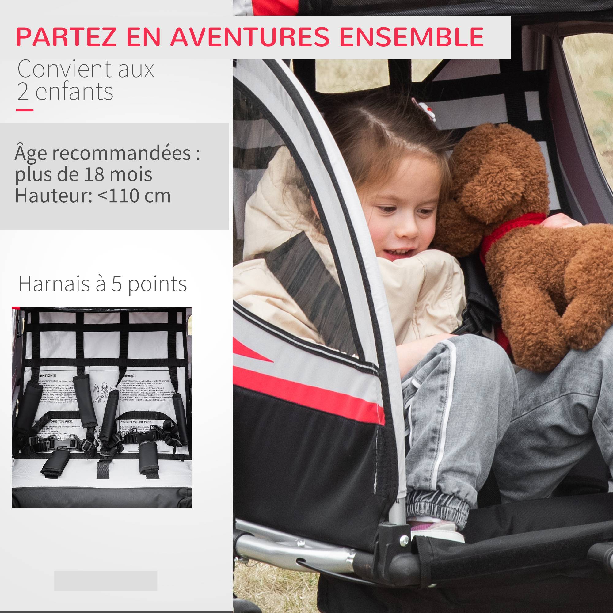 Remorque vélo enfant acier rouge 142 x 75 x 101 cm - PANGIVO - Image 8