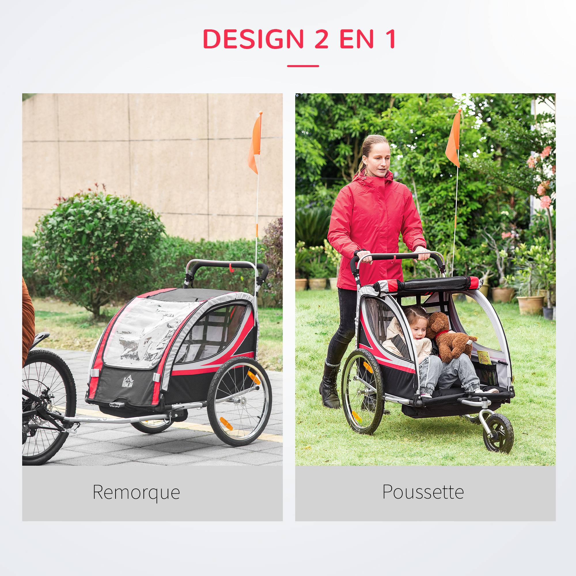 Remorque vélo enfant acier rouge 142 x 75 x 101 cm - PANGIVO - Image 6