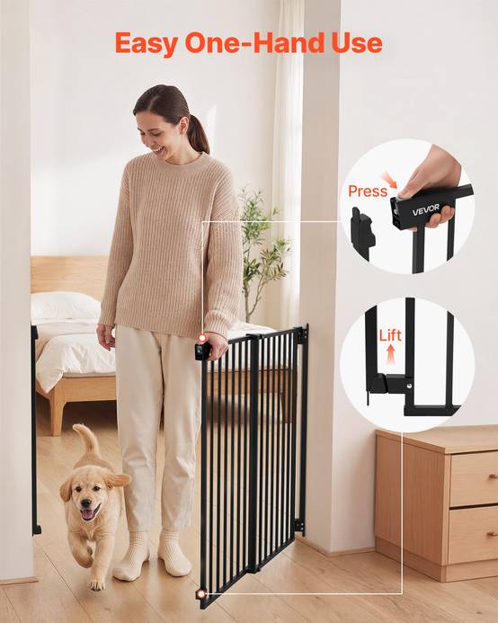 Vevor - VEVOR Barrière de sécurité bébé 720–1085 mm, hauteur 760 mm, sans barre au sol, fixation par perçage, noir. - Image 5