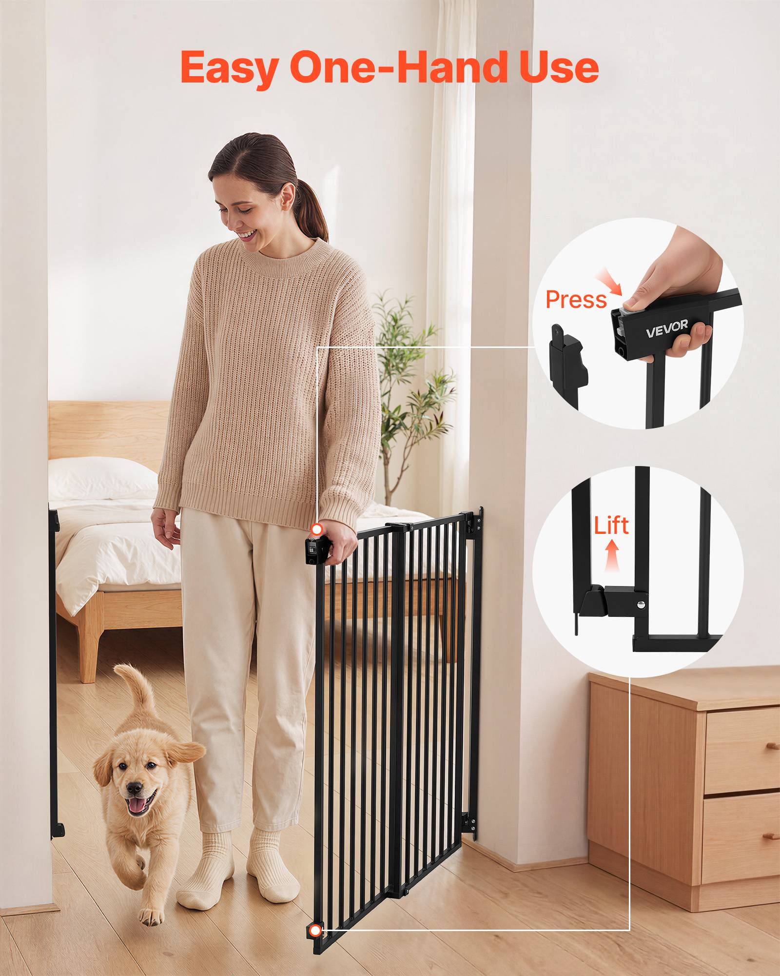 Vevor - VEVOR Barrière de sécurité bébé 720–1085 mm, hauteur 760 mm, sans barre au sol, fixation par perçage, noir. - Image 5