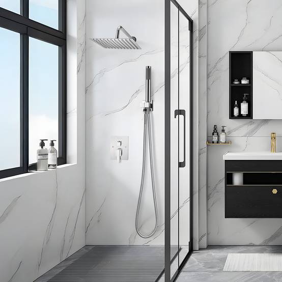 VEVOR Kit de Douche avec Douchette de Tête Carrée 25,4cm et à Main Argent Chromé - Image 8