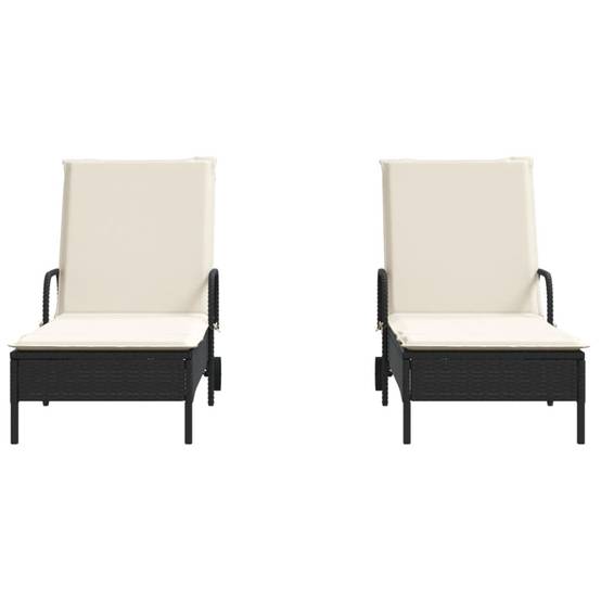 Duo Lits de Soleil Résine Tressée Noire Roulettes Dossier Inclinable Jardin Écru – ComfortXL Outdoor Living - Image 4