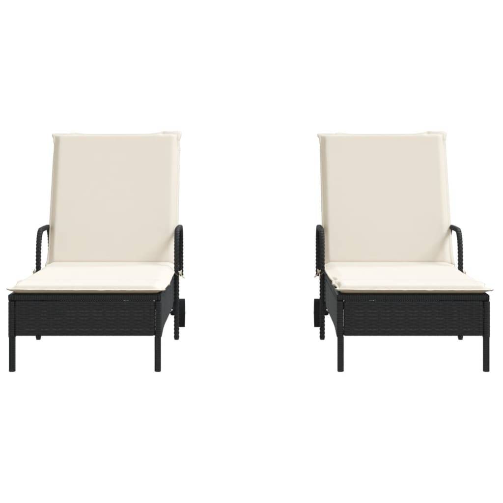 Duo Lits de Soleil Résine Tressée Noire Roulettes Dossier Inclinable Jardin Écru – ComfortXL Outdoor Living - Image 4