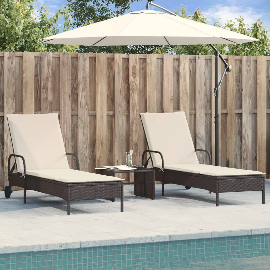 Duo Lits de Soleil Résine Tressée Noire Roulettes Dossier Inclinable Jardin Écru – ComfortXL Outdoor Living - Image 1