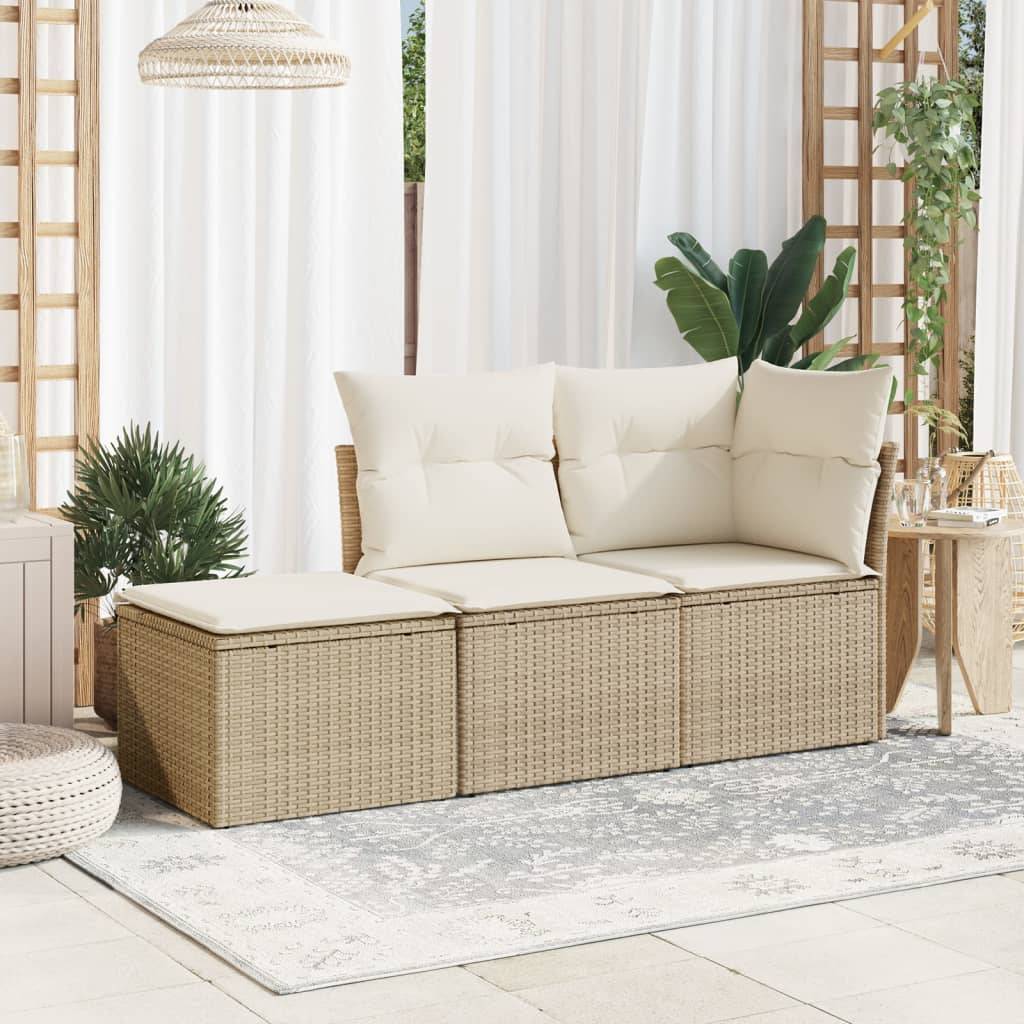 Tabouret de jardin | Repose-pied de jardin | Pouf avec coussin beige 55x55x37cm résine tressée Maison Chic - Image 3