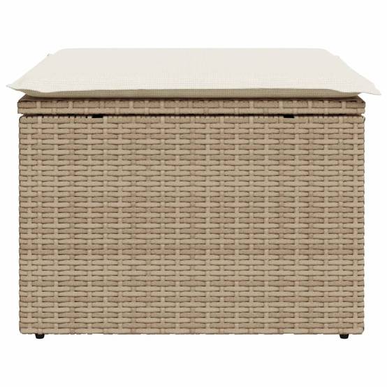 Tabouret de jardin | Repose-pied de jardin | Pouf avec coussin beige 55x55x37cm résine tressée Maison Chic - Image 4