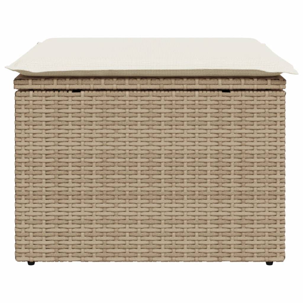 Tabouret de jardin | Repose-pied de jardin | Pouf avec coussin beige 55x55x37cm résine tressée Maison Chic - Image 4