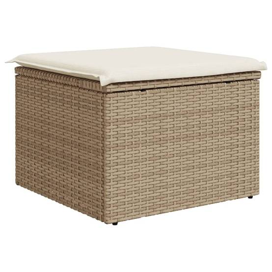 Tabouret de jardin | Repose-pied de jardin | Pouf avec coussin beige 55x55x37cm résine tressée Maison Chic - Image 6