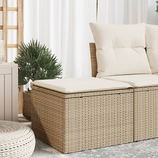 Tabouret de jardin | Repose-pied de jardin | Pouf avec coussin beige 55x55x37cm résine tressée Maison Chic - Image 2