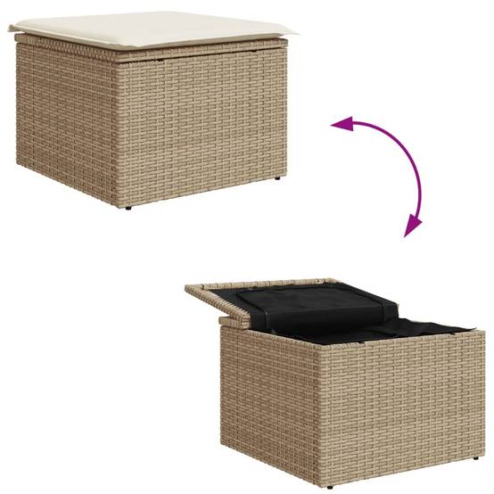 Tabouret de jardin | Repose-pied de jardin | Pouf avec coussin beige 55x55x37cm résine tressée Maison Chic - Image 8