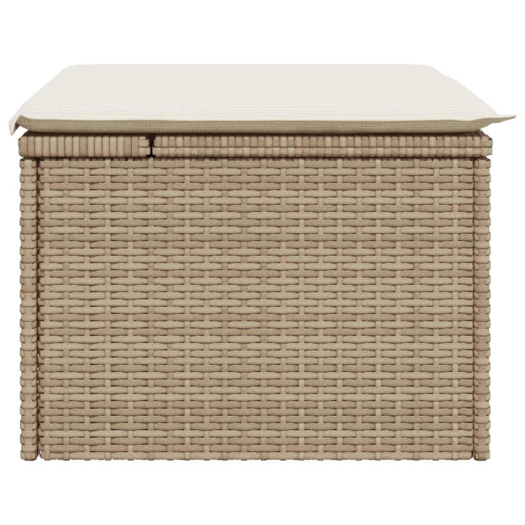 Tabouret de jardin | Repose-pied de jardin | Pouf avec coussin beige 55x55x37cm résine tressée Maison Chic - Image 5