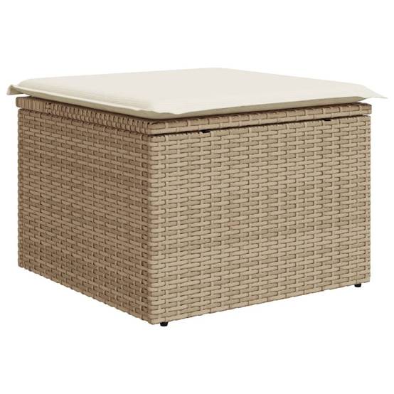 Tabouret de jardin | Repose-pied de jardin | Pouf avec coussin beige 55x55x37cm résine tressée Maison Chic - Image 1