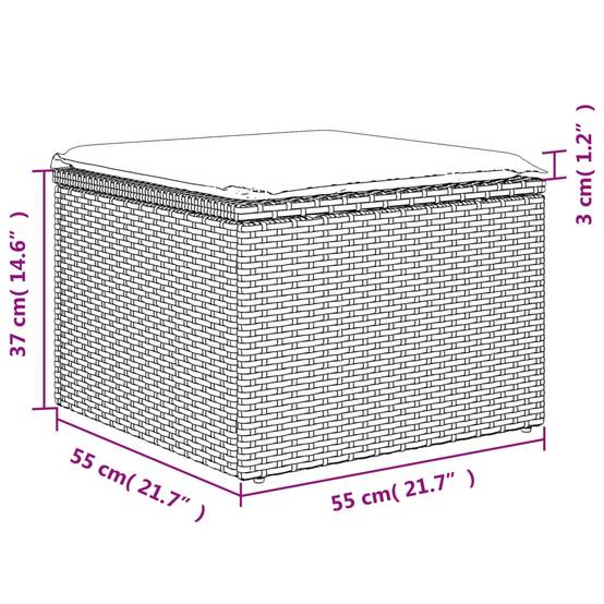 Tabouret de jardin | Repose-pied de jardin | Pouf avec coussin beige 55x55x37cm résine tressée Maison Chic - Image 10