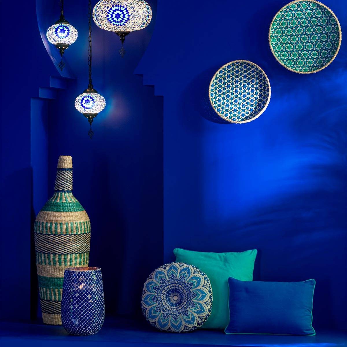 Vase Déco en Jonc "Ninon" 90cm Bleu - Image 3