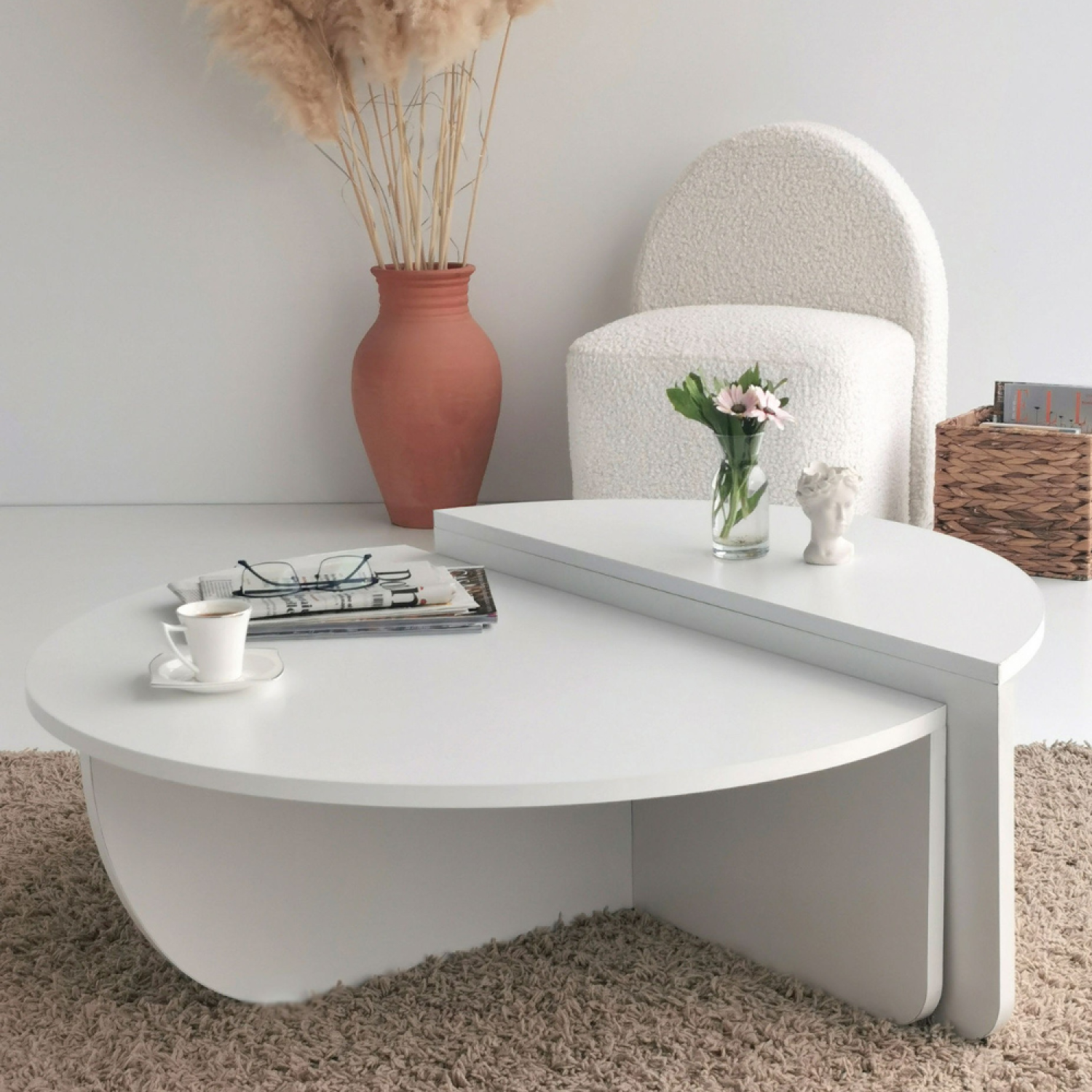 Table basse ronde modulable blanche CARLOW - Jardiland