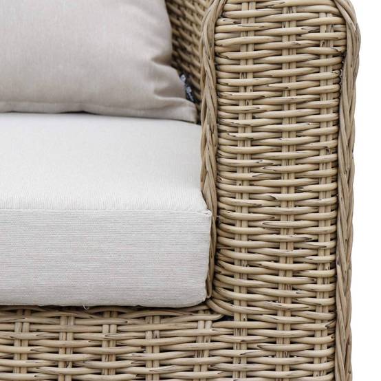 sweeek - Salon de jardin en résine tressée arrondie 4 places - Valentino Naturel - Coussins beiges. canapé fauteuils table basse | sweeek - Image 7