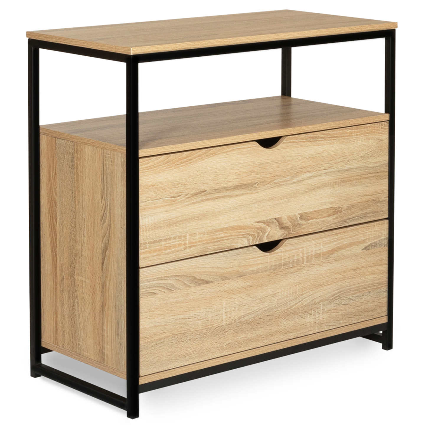 Commode 2 tiroirs DETROIT 80 cm design industriel avec étagère - Image 2
