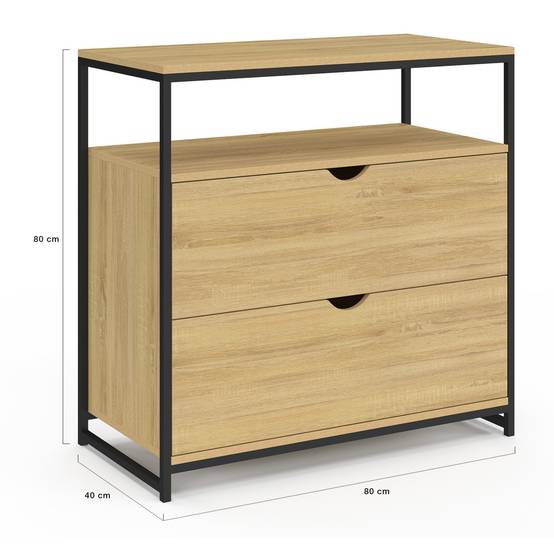 Commode 2 tiroirs DETROIT 80 cm design industriel avec étagère - Image 5