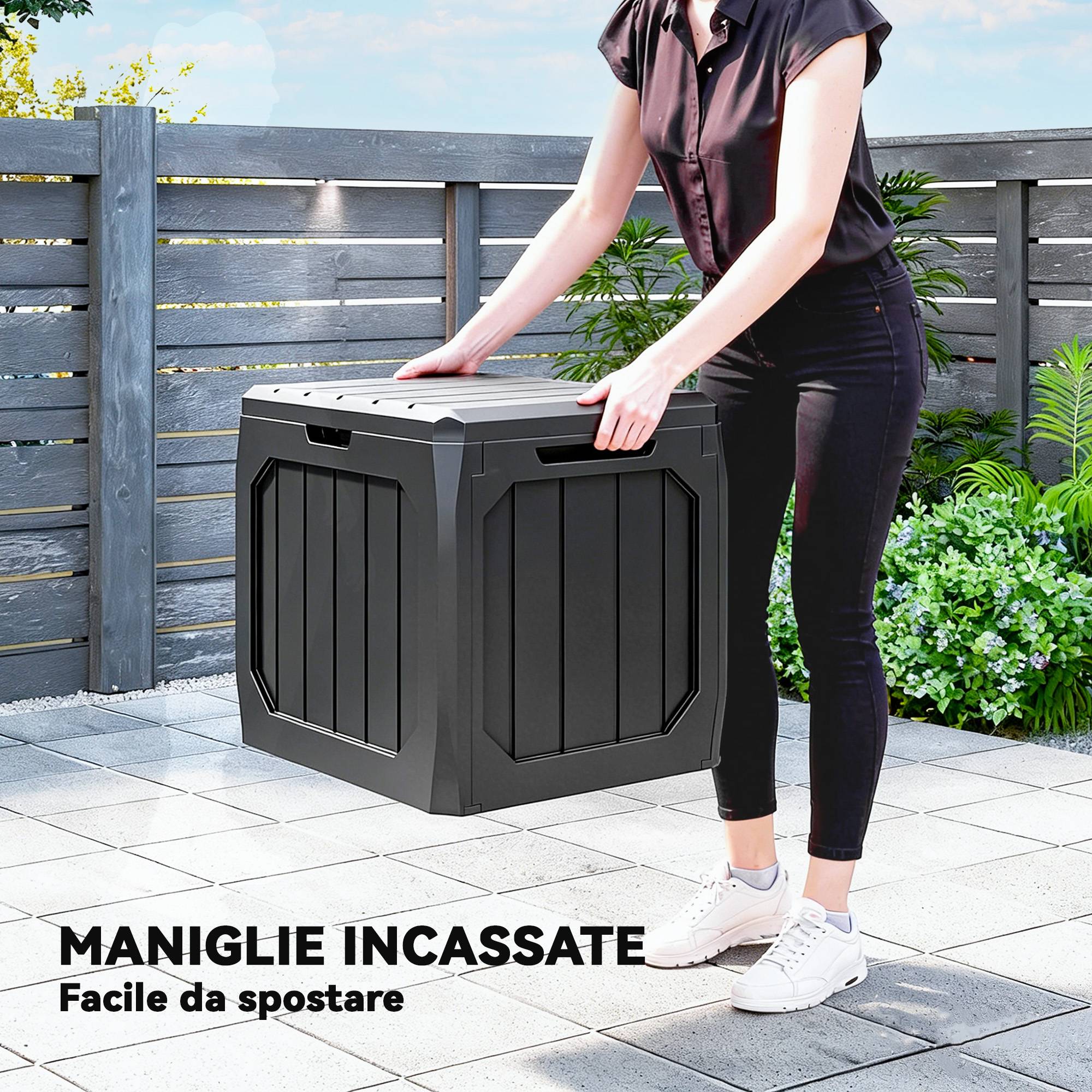 Coffre de rangement 121L résine noire balcon outils étanche 56x45x53cm - ComfortXL Outdoor Living - Image 7